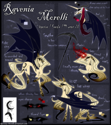 Size: 4000x4500 | Tagged: safe, artist:ravenia-morelli, oc, oc:ravenia morelli, pony, unicorn, vampire, bat wings, markings, ponysona, reference sheet