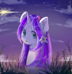 Size: 1112x1141 | Tagged: safe, artist:windymils, oc, oc only, pony, unicorn, art trade, female, flower, flower in hair, grass, looking at you, mare, solo