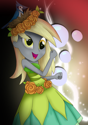 Size: 3500x5000 | Tagged: safe, artist:vicakukac200, derpy hooves, bird, blue jay, equestria girls, g4, my little pony equestria girls: legend of everfree, clothes, crystal gala, dancing, dress, female, nest, nest hat, open mouth, smiling