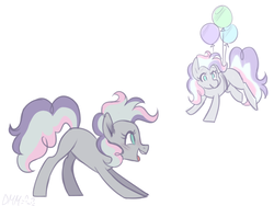 Size: 1400x1050 | Tagged: safe, artist:pandemiamichi, oc, oc only, oc:party loop, earth pony, pony, balloon, female, filly, mare, parent:pinkie pie, parent:silver zoom, solo