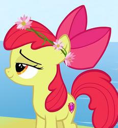 Size: 544x590 | Tagged: safe, edit, edited screencap, screencap, apple bloom, earth pony, pony, campfire tales, g4, cropped, female, filly, floral head wreath, flower, flower in hair, solo