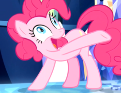 Size: 1224x943 | Tagged: safe, screencap, pinkie pie, earth pony, pony, g4, school daze, cropped, female, mare, open mouth, raised hoof, solo