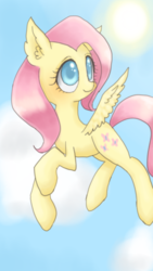 Size: 720x1280 | Tagged: safe, artist:shusu, fluttershy, pegasus, pony, g4, female, flying, smiling, solo, sun