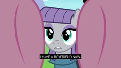 Size: 1920x1080 | Tagged: safe, screencap, maud pie, pinkie pie, g4, season 8, the maud couple, caption, implied maudbriar, implied mudbriar, implied shipping, implied straight, offscreen character, pov