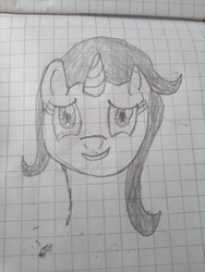 Size: 1944x2592 | Tagged: safe, artist:balticpagan, starlight glimmer, pony, unicorn, g4, bust, female, graph paper, grayscale, lined paper, mare, monochrome, pencil drawing, portrait, simple background, solo, traditional art