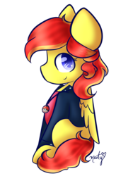 Size: 1200x1600 | Tagged: safe, artist:naty7913, oc, oc only, oc:jessica pedley, pegasus, pony, chibi, clothes, female, mare, simple background, sitting, solo, suit, transparent background