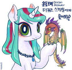 Size: 670x650 | Tagged: safe, artist:mirululu, oc, oc only, oc:turquiose scale, dragon, pony, unicorn, korean, solo
