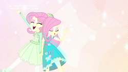 Size: 1280x720 | Tagged: safe, screencap, fluttershy, equestria girls, g4, my little pony equestria girls: better together, so much more to me, animated, clothes, cute, dress, duality, female, pirouette, shyabetes, singing, song, sound, webm