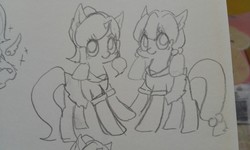 Size: 1280x768 | Tagged: safe, artist:shusu, oc, oc only, earth pony, pony, unicorn, cute, sketch, traditional art