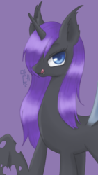 Size: 720x1280 | Tagged: safe, artist:shusu, oc, oc only, changeling, pony, unicorn, licking, lidded eyes, purple changeling, solo, tongue out