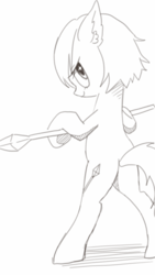 Size: 720x1280 | Tagged: safe, artist:shusu, oc, oc only, earth pony, pony, bipedal, sketch, solo, spear, weapon