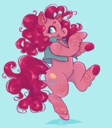 Size: 2600x2980 | Tagged: safe, artist:k9core, pinkie pie, earth pony, pony, g4, clothes, cutie mark, dancing, female, fluffy, high res, simple background, smiling, solo, standing, standing on one leg, vest