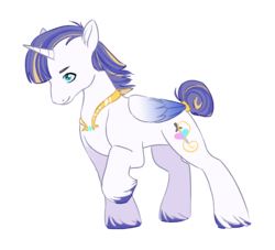 Size: 2750x2500 | Tagged: safe, artist:dreamscapevalley, oc, oc only, oc:noble knight, alicorn, pony, alicorn oc, colored wings, gradient wings, high res, male, offspring, parent:princess cadance, parent:shining armor, parents:shiningcadance, raised hoof, simple background, solo, stallion, tail bun, unshorn fetlocks, white background