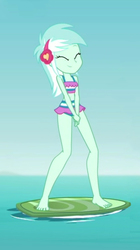 Size: 492x878 | Tagged: safe, screencap, lyra heartstrings, equestria girls, g4, my little pony equestria girls: better together, turf war, barefoot, beach, clothes, cute, feet, female, lyra heartstrings swimsuit, lyrabetes, solo, swimsuit