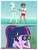 Size: 3106x4096 | Tagged: safe, edit, edited screencap, screencap, lyra heartstrings, sci-twi, timber spruce, twilight sparkle, equestria girls, g4, my little pony equestria girls: better together, turf war, unsolved selfie mysteries, binoculars, clothes, comparison, glasses, lifeguard timber, one-piece swimsuit, ponytail, shipping, side chick, swimsuit, timberstrings