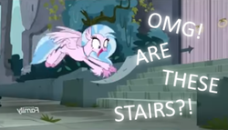 Size: 369x211 | Tagged: safe, edit, edited screencap, screencap, silverstream, classical hippogriff, hippogriff, pony, g4, school daze, season 8, discovery family, discovery family logo, female, logo, meme, solo, stairs, that hippogriff sure does love stairs