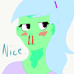 Size: 2048x2048 | Tagged: safe, artist:artisticfangirl7, oc, oc:green heart, equestria girls, g4, blood, blushing, high res, nosebleed, random, shitposting, stupid, vitiligo