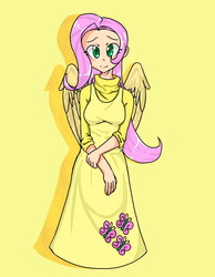 Size: 589x760 | Tagged: safe, artist:ohu1015, fluttershy, human, pegasus, pony, g4, clothes, dress, female, humanized, solo, winged humanization, wings