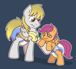 Size: 1280x1166 | Tagged: safe, artist:sylph-space, scootaloo, oc, pegasus, pony, g4, adult diaper, cute, cutealoo, diaper, diaper fetish, diapered, diapered filly, female, fetish, filly, non-baby in diaper, ocbetes, peeing in diaper, pissing, poofy diaper, royal guard, scootabutt, urine, used diaper, wet diaper