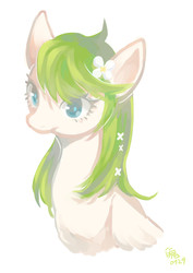 Size: 555x784 | Tagged: safe, artist:jannel300, oc, oc only, pegasus, pony, bust, female, flower, flower in hair, mare, portrait, signature, simple background, solo, white background