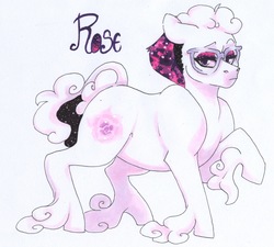 Size: 2830x2549 | Tagged: safe, artist:frozensoulpony, oc, oc only, oc:rose, earth pony, pony, alternate hairstyle, chubby, female, glasses, high res, mare, raised hoof, solo, traditional art