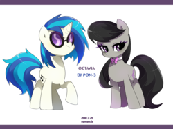 Size: 2300x1720 | Tagged: safe, artist:potetecyu_to, dj pon-3, octavia melody, vinyl scratch, earth pony, pony, unicorn, g4, bowtie, duo, female, glasses, looking at you, mare, simple background, white background