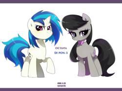 Size: 2300x1720 | Tagged: safe, alternate version, artist:potetecyu_to, dj pon-3, octavia melody, vinyl scratch, earth pony, pony, unicorn, g4, bowtie, duo, female, looking at you, mare, simple background, white background