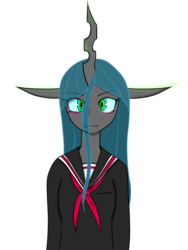 Size: 768x1024 | Tagged: source needed, safe, artist:rdash2116108, queen chrysalis, anthro, g4, ambiguous facial structure, female, horn, sailor uniform, simple background, solo, transparent background