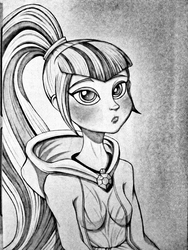 Size: 1200x1600 | Tagged: safe, artist:swordcat9, sonata dusk, equestria girls, g4, black and white, cute, female, grayscale, monochrome, solo