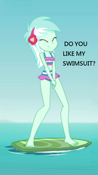 Size: 492x878 | Tagged: safe, screencap, lyra heartstrings, equestria girls, equestria girls series, g4, turf war, barefoot, beach, clothes, cute, eyes closed, feet, female, headband, lyra heartstrings swimsuit, lyrabetes, smiling, solo, swimsuit