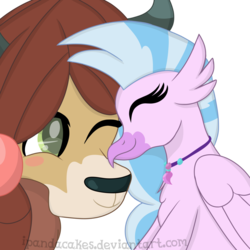 Size: 1000x1000 | Tagged: safe, artist:ipandacakes, silverstream, yona, classical hippogriff, hippogriff, yak, g4, school daze, cute, diastreamies, female, interspecies, lesbian, ship:yonastream, shipping, simple background, transparent background, yonadorable