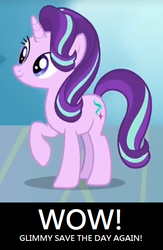 Size: 394x605 | Tagged: safe, edit, edited screencap, screencap, starlight glimmer, g4, school daze, blatant lies, discussion in the comments, drama, female, grammar error, here we go again, image macro, meme, op is a duck, op is trying to start shit, please stop, raised hoof, solo, starlight drama, wow! glimmer