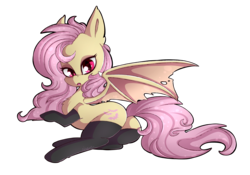 Size: 3738x2618 | Tagged: safe, artist:ashee, fluttershy, bat pony, g4, butt, clothes, female, flutterbat, heart eyes, high res, looking at you, looking back, looking back at you, mare, plot, race swap, simple background, socks, solo, transparent background, wingding eyes, wings