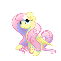 Size: 500x500 | Tagged: safe, artist:atomic8497, fluttershy, pony, g4, female, flower, flower in hair, simple background, sitting, solo, transparent background
