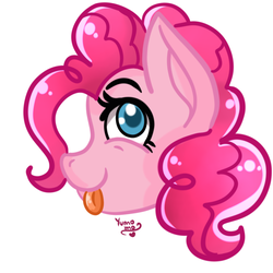 Size: 984x984 | Tagged: safe, artist:yumomochan, pinkie pie, earth pony, pony, g4, bust, cute, digital art, fanart, funny, pony head, simple background, simple shading, tongue out, white background