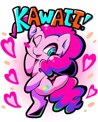 Size: 1261x1578 | Tagged: safe, artist:asg, pinkie pie, earth pony, pony, g4, bipedal, blush sticker, blushing, cute, diapinkes, female, heart, mare, one eye closed, solo, text, wink