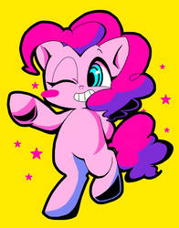 Size: 1276x1628 | Tagged: safe, artist:asg, pinkie pie, earth pony, pony, g4, female, mare, one eye closed, simple background, solo, wink, yellow background