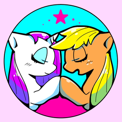 Size: 756x756 | Tagged: safe, artist:asg, applejack, rarity, earth pony, pony, unicorn, g4, female, lesbian, mare, ship:rarijack, shipping