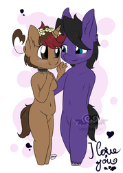 Size: 1024x1434 | Tagged: safe, artist:lionbun, oc, oc:dreamheart, oc:screaming heart, anthro, chibi, choker, couple, floral head wreath, flower