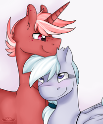 Size: 1024x1229 | Tagged: safe, artist:lionbun, oc, oc:lightning frost, oc:rasp berry, pegasus, pony, unicorn, couple, gay, male