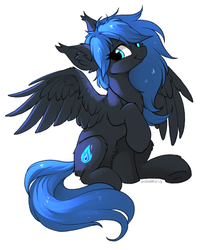 Size: 1027x1280 | Tagged: dead source, safe, artist:hioshiru, oc, oc only, oc:midnight light, pegasus, pony, ear fluff, female, looking at you, mare, pegasus oc, simple background, smiling, smiling at you, solo, spread wings, white background, wings