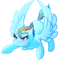 Size: 500x500 | Tagged: safe, artist:atomic8497, rainbow dash, pegasus, pony, g4, alternate hairstyle, angry, crouching, female, mare, simple background, solo, transparent background