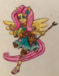 Size: 2159x2768 | Tagged: safe, artist:bozzerkazooers, fluttershy, equestria girls, g4, my little pony equestria girls: better together, feet, female, high res, ninja, ponied up, sandals, solo, traditional art
