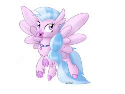 Size: 1024x768 | Tagged: safe, artist:usagi-zakura, silverstream, classical hippogriff, hippogriff, g4, school daze, female, flying, jewelry, necklace, simple background, transparent background