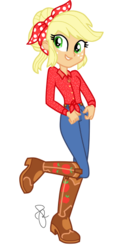 Size: 278x544 | Tagged: safe, artist:cookiechans2, artist:ilaria122, applejack, equestria girls, five to nine, g4, my little pony equestria girls: better together, alternate hairstyle, bandana, base used, belt, boots, clothes, cowboy boots, female, freckles, geode of super strength, jeans, pants, shirt, simple background, smiling, solo, transparent background, vector