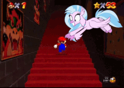 Size: 477x337 | Tagged: safe, edit, edited screencap, screencap, silverstream, classical hippogriff, hippogriff, g4, school daze, animated, crossover, endless stairs, female, gif, male, mario, meme, perfect loop, solo, stairs, super mario 64, super mario bros., that hippogriff sure does love stairs, video game