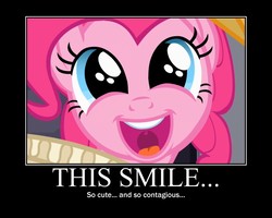 Size: 750x600 | Tagged: safe, artist:crossoverprincess, chancellor puddinghead, pinkie pie, g4, hearth's warming eve (episode), season 2, close-up, motivational poster, ruff (clothing), smiling