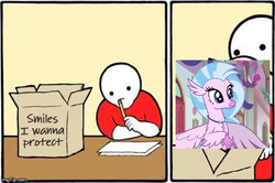 Size: 600x399 | Tagged: safe, silverstream, classical hippogriff, hippogriff, g4, school daze, cute, diastreamies, meme, perry bible fellowship, smiles i wanna protect
