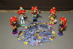 Size: 2736x1824 | Tagged: safe, sunset shimmer, equestria girls, g4, doll, equestria girls minis, irl, multeity, photo, puzzle, ring, shimmerstorm, summer sunset, sunset sushi, toy