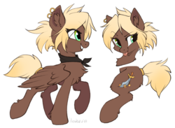Size: 1155x846 | Tagged: dead source, safe, artist:hioshiru, oc, oc only, oc:forly, pegasus, pony, chest fluff, ear fluff, ear piercing, earring, female, jewelry, neckerchief, piercing, pirate, side view, simple background, slender, smiling, solo, tail wrap, thin, tongue out, white background